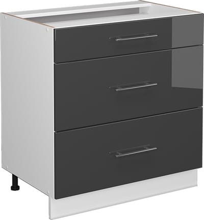 Vicco Fame-Line Keukenonderkast – 80 cm met 3 laden, zonder werkblad Antraciet Hoogglans