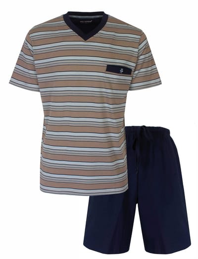 Paul Hopkins Heren Shortama - Pyjama Set - V-hals - Beige - Maat S