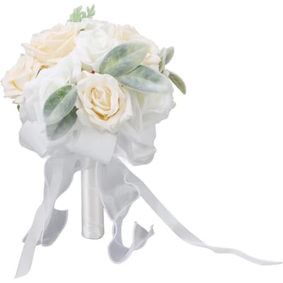Bouquets de mariage pour la mariée Ruban doux Mariée Demoiselle d'honneur Fleurs à tenir Rose artificielle pour blanc