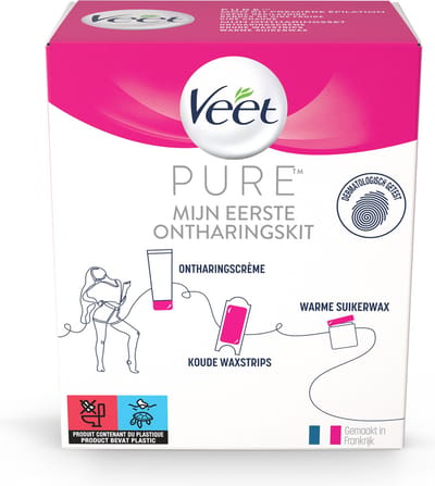 Veet Pure Mijn Eerstre Wax Kit - Ontharingscreme 100ml - Ontharingsstrips x40 - Suikerwax 250ml