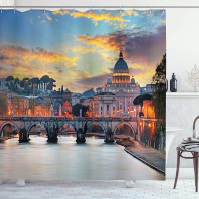 ABAKUHAUS Italiaans douchegordijn – 175x240 cm – Multi Geel-Grijs
