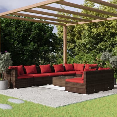 vidaXL - 9-delige - Loungeset - met - kussens - poly - rattan - bruin
