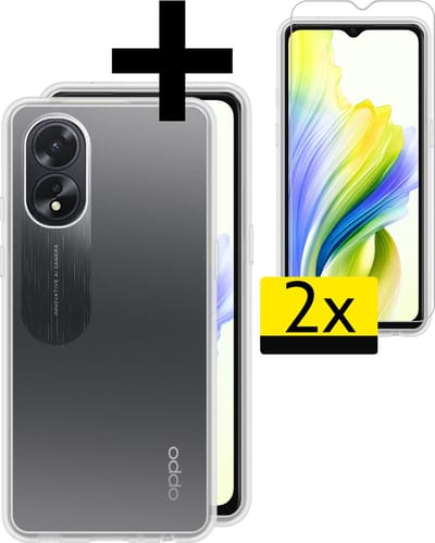 Hoesje - Met 2x Screenprotector - Geschikt voor OPPO A38 - Sterk & Shockproof - Back Cover - Siliconen Case - Telefoon Hoes - Telefoonhoesjes - Transparant