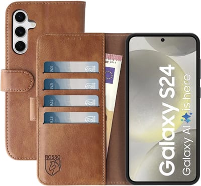 Rosso Element Book Case Wallet Hoesje Geschikt voor Samsung Galaxy S24 | Portemonnee | 3 Pasjes | Magneetsluiting | Stand Functie | Bruin