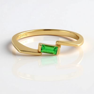 Cavill - Zilveren ring 925 sterling - Verstelbare ring met Lemshuku Tsavoriet 0,21 ct uit Tanzania - Baguetteslijpsel - Luxe groene edelsteen ringen