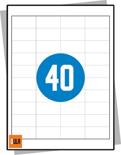 DULA Etiketten - Stickervellen A4 - 40 stickers per vel - 48,5 x 25,4 mm - 100 vel
