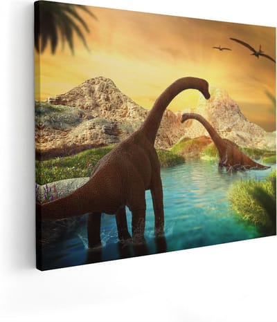 Artaza Canvas Schilderij Dinosaurus - 50x40 cm - Wanddecoratie Natuur - Muurdecoratie Dieren - Schilderijen Op Canvas Landschap