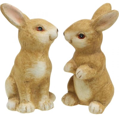 Bunny zittend, keramiek decoratie, Pasen, paar konijntjes bruin H15cm