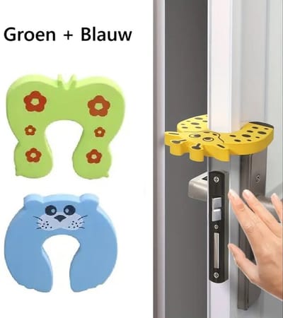 Deurstoppers Dier I Baby En kind Deurbeschermers I Deurbescherming I Foam / Schuim I Dieren Deurstopper I 2 Stuks I Groen + Blauw