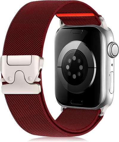 Elastische Sportband voor Apple Watch 42 mm 41 mm 40 mm 38 mm - Gevlochten Parachute Sluiting in Wijnrood, Comfortabele en Duurzame Horlogeband voor iWatch SE 2/SE/Series 10/9/8/7/6/5/4/3/2/1