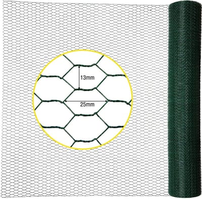 Horizont - Kippengaas - 25m lang - 1m hoog - Verzinkt staal - Maaswijdte 13x25 mm - Groen - Duurzaam en Veelzijdig - Inclusief accessoires