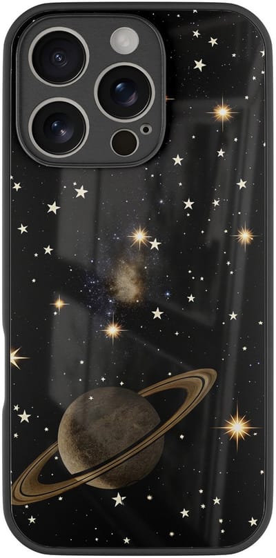 Hoesje geschikt voor Apple iPhone 16 Pro - Space - Zwart - TPU luxe case (glossy toplaag) - Print - Hardcase backcover zwart
