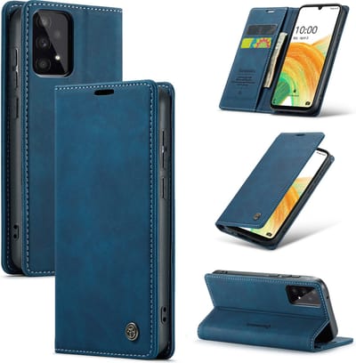 Casemania Hoesje Geschikt voor Samsung Galaxy M23 Navy Blue - Dunne Portemonnee Book Case - Slim Wallet Case met Pasjeshouder