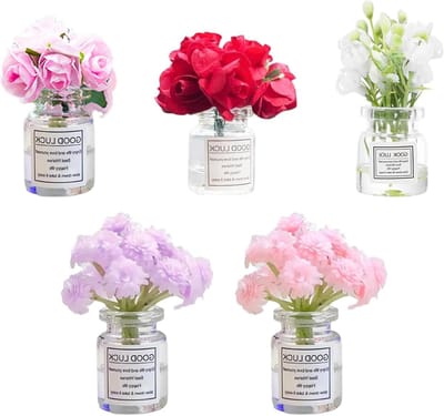 Mini Bloemen Vazen - Auto Decoratie - Dashboard Aankleden - Zelfklevende Bevestiging - 5 Stuks - Meerkleurig