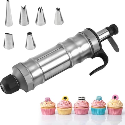 Taartspuit RVS Gebakpers Snoep Taart Decoreren Gereedschap met 6 Nozzles voor Cupcakes Gebak Versieren Taart DIY Koekjespers