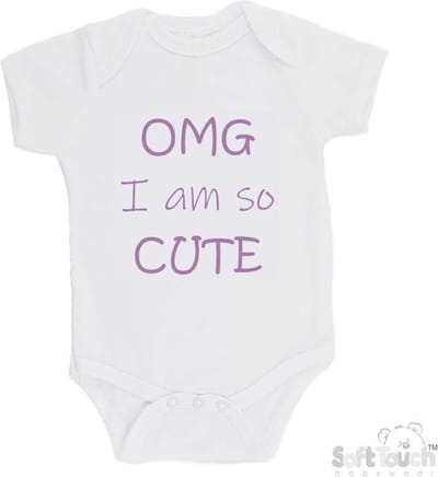 100% katoenen Romper "OMG I am so CUTE" Meisjes Katoen Wit/lila Maat 62/68