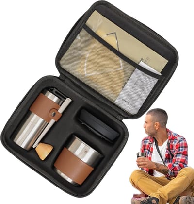 Koffiezet Kit - Draagbare Koffiemolen - Kamperen Reizen - Multifunctioneel Compleet - 12.5 x 18.3 cm