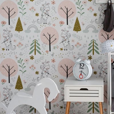 Behangsticker - WOODLAND UNICORNS - 30x30cm