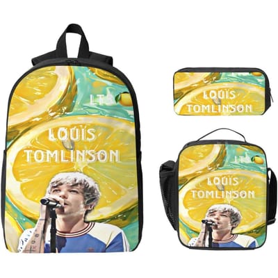 3 Stuks Louis Tomlinsons Lemonade Tour 2025 Thema Rugzak Set voor Jongen Meisje Etui Sets Schooltas Sets met Lunchbox Voor School