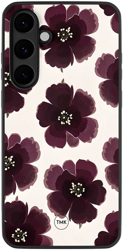 Hoesje geschikt voor Samsung Galaxy S25 FE - Burgundy flowers - Paars - TPU case - Bloemen - Hardcase zwart telefoonhoesje