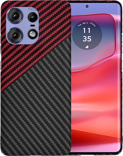 Hoesje geschikt voor Motorola Edge 50 Pro - Techsuit Carbonite FiberShell Carbon Back Cover - Rood/Zwart