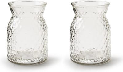 Jodeco Bloemenvaas - 2x stuks - helder bewerkt/transparant glas - 16 x 12 cm