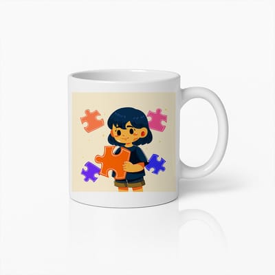Puzzel Liefhebber Mok – Schattig Cartoon Meisje Met Puzzelstukje Koffiebeker 330ml