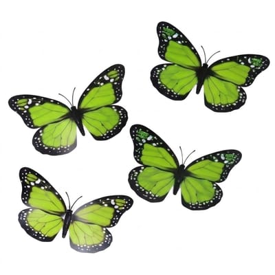 Gerimport Decoratie / hobby vlinders - 4x stuks - groen - op clip - 12 x 6 cm - kunststof - knutselen