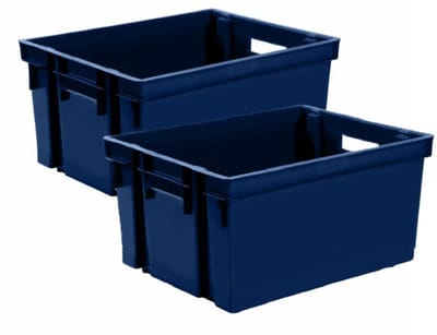 EDA Opbergkrat stapelbaar - 2x - kunststof - 10 Liter - L32 x B26 x H18 cm - blauw - opbergbak - opbergen