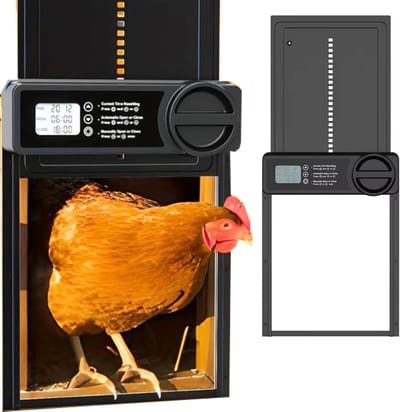 UniEgg® SmartCap Metalen Kippenluik Automatisch op batterij - Professioneel extra beveiliging betrouwbaar 5e generatie - Automatische Kippendeur - Chickenguard - Timerfunctie - Zwart - Geschikt voor honden, katten, knaagdieren en kippen | Waterdicht