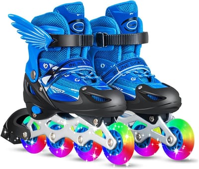 Verstelbare Skeelers - Lichtgevende Skates - Indoor Outdoor Skaten - Zelfoplichtende Wielen - Verstelbare Maat - Blauw
