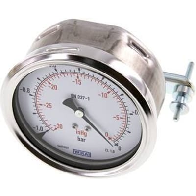 -1..0 Bar Paneelmontage Manometer Staal/Messing 100 mm Klasse 1.0 (Beugel) - MW-10100SH-TP