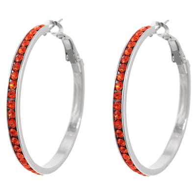 Behave – Oorringen – Zilverkleurig Oranje Rood Kristal – 4 cm – Klapsluiting – Elegant