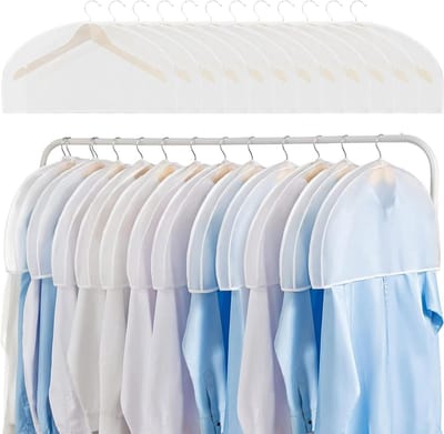 Set van 12 Witte Kledinghoezen: Transparante Stofbescherming voor Kostuums, Jurken en Jassen, Mottenbestendig en Ideaal voor Kledingopslag