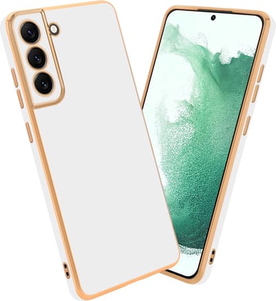 Cadorabo Hoesje geschikt voor Samsung Galaxy S21 PLUS in Glossy Wit - Goud - Beschermhoes Case Cover van flexibel TPU-silicone en met camerabescherming