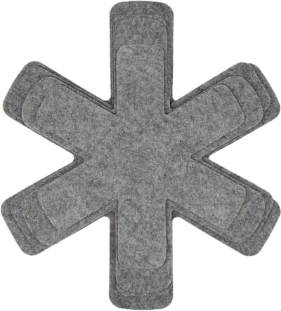 KADAX Pannenbescherming, set van 4, antislip stapelbescherming, pannenbescherming van polyester, anti-wrijving pannenbeschermer, scheidingsbladset (grijs)
