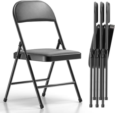 Klapstoelen met gewatteerd kussen en rug, zwarte metalen stoelen voor binnen- en buitenevenementen, 4 stuks