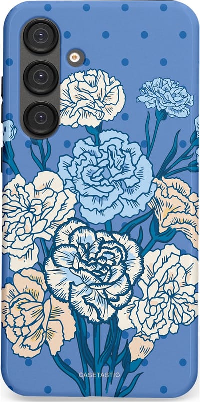Casetastic hoesje geschikt voor Samsung Galaxy S25 Plus - Dubbellaagse bescherming - Anjer boeket - Fashion Case - Lavendel Lichtblauw Zilver