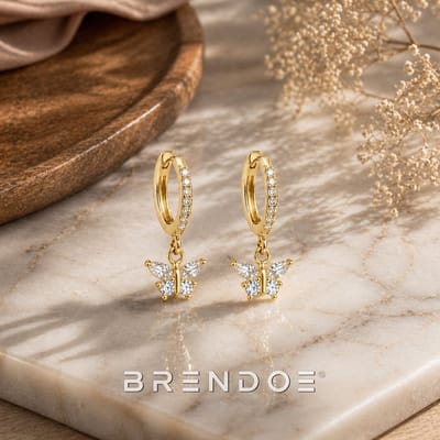 Brendoe Goudkleurige Vlinder Hangoorbellen Dames – Oorringen met Zirkonia – Elegante Oorbellen
