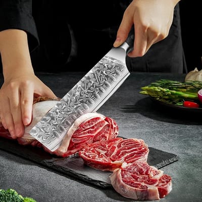 Professioneel Nakiri Koksmes van Damaststaal, 7 Inch - Perfect Cadeau voor Vaderdag, Snijd Groenten en Vlees met Precisie en Veiligheid