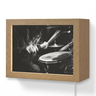 Wandlamp 20x15 cm - Oplaadbaar - Drummer - Zwart - Drumstel - Wandlampen binnen woonkamer - Slaapkamer lamp met kabel - Decoratieve nachtlamp - Vloerlamp snoer