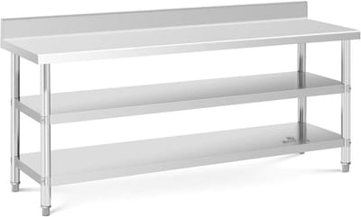 RVS Werktafel met 2 Plankniveaus en Opstaande Rand - Professionele Keukenvoedselbereiding