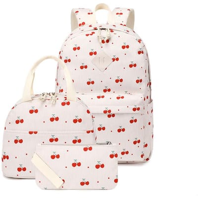 Kersenprint dames rugzak set van drie stuks studenten schooltassen casual schattige schoolrugzak dames laptop tas boeken tassen 43 31 14cm white
