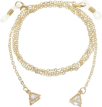 Parelbrillenketting voor vrouwen, elegante driehoekige brilhouder, stijlvolle zonnebrilketting en brilbandhouder om de hals in goud