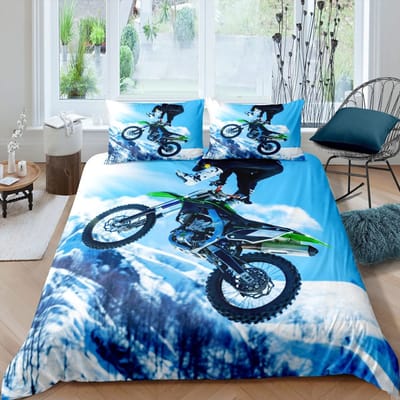 Motorfiets Dekbedovertrek Set Eenpersoons Maat Motocross Rijder Beddengoed Set Race Motorfiets Dirt Bike Extreme Sport Polyester Dekbedovertrek 70x133cm 2pcs
