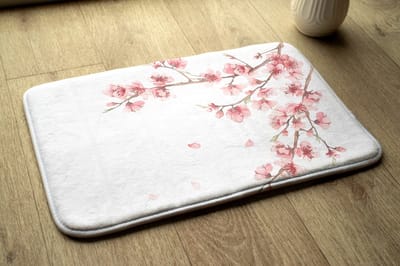 Coloray Badmat - Wit Luxe Badmat - Japanse bloemen Bad Mat - Toiletmat - Mat voor Badkamer - Anti Slip Mat Bad - Antislip - 75x45 cm