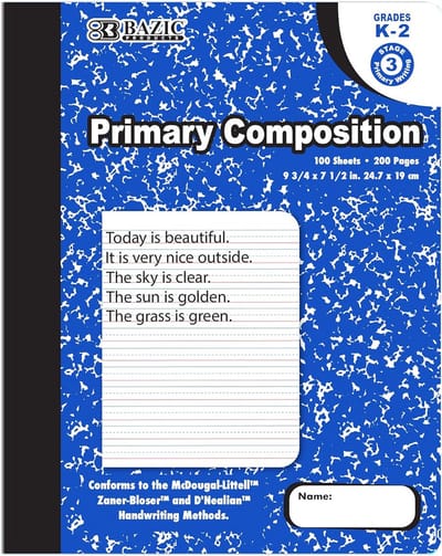 Blauw gemarmerd dagboekschrift voor kinderen, 100 vellen, geschikt voor groep 1-3, school en thuis