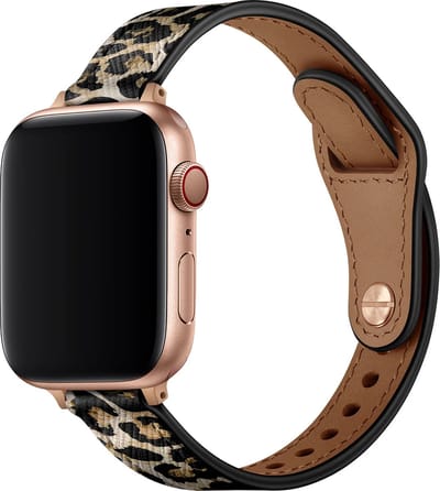 Strap-it Slank leren bandje - geschikt voor Apple Watch Series 1/2/3/4/5/6/7/8/9/10/11/SE/SE2/SE3 - leopard / luipaard print - bandje leer met druksluiting voor iWatch maat: 38 / 40 / 41 / 42mm