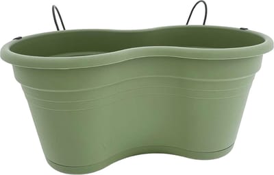 Dubbele Balkon bloembak Hangbak Compleet Relingbloembak - Oudgroen - 37 x 20 x 17 cm - 2 Stuks