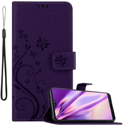 Cadorabo Hoesje geschikt voor Huawei P20 PRO / P20 PLUS in BLOEMEN DONKER PAARS - Beschermhoes in bloemmotief met magnetische sluiting, standfunctie en kaartsleuven Book Case Cover Etui